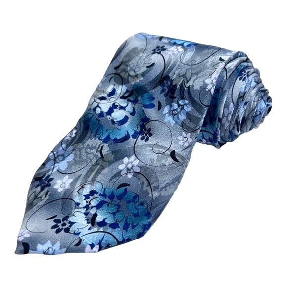 MEN'S NECKTIE - AIRSPACE  { TOTAL LENGHT: 59 " } SILVER & BLUE - Picture 1 of 13